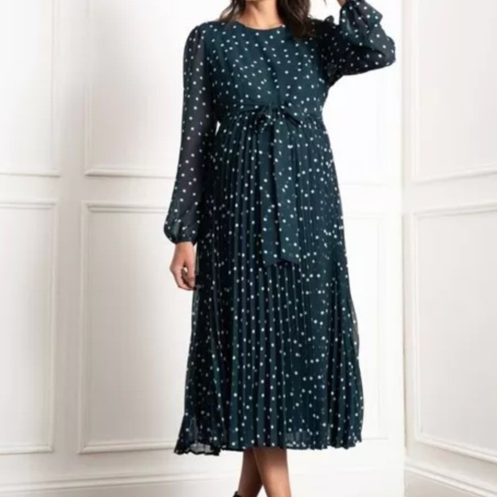 Seraphine Adelaide Pleated Spot Maternity Nursing Dress Emerald Green US 12 NWT